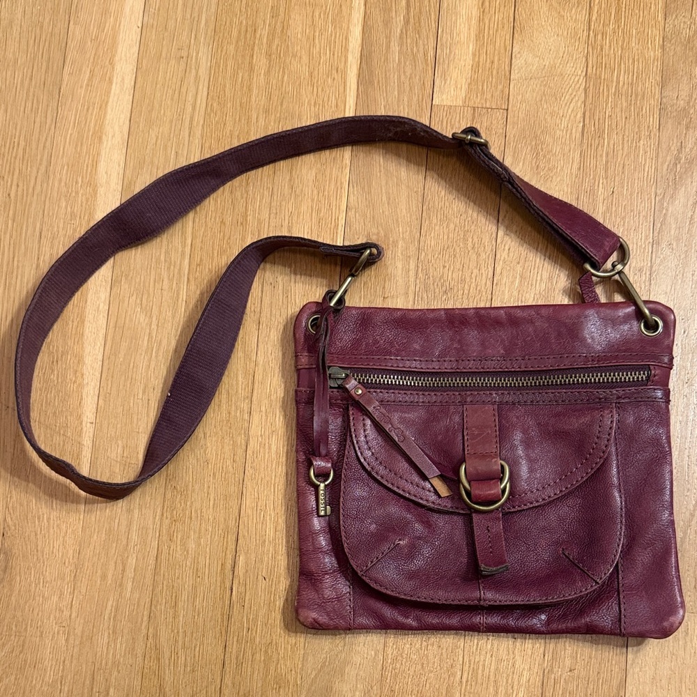Fossil Purple Leather Crossbody Bag